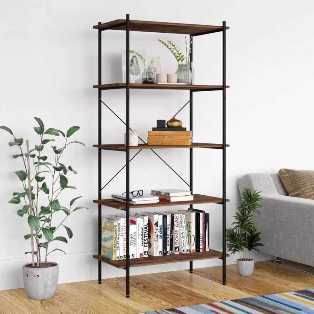 vidaXL Unitate de rafturi pe 5 niveluri negru și natural, 80x40x163 cm
