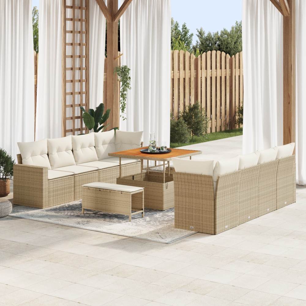 vidaXL Set de canapele pentru grădină cu pernă 11 pcs bej și crem