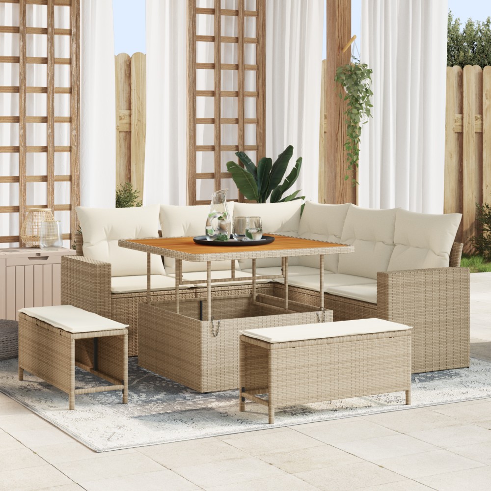 vidaXL Set de canapele pentru grădină cu pernă 8 pcs bej și crem