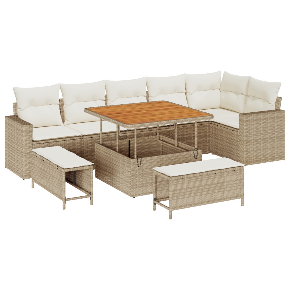 vidaXL Set de canapele pentru grădină cu pernă 9 pcs bej și crem