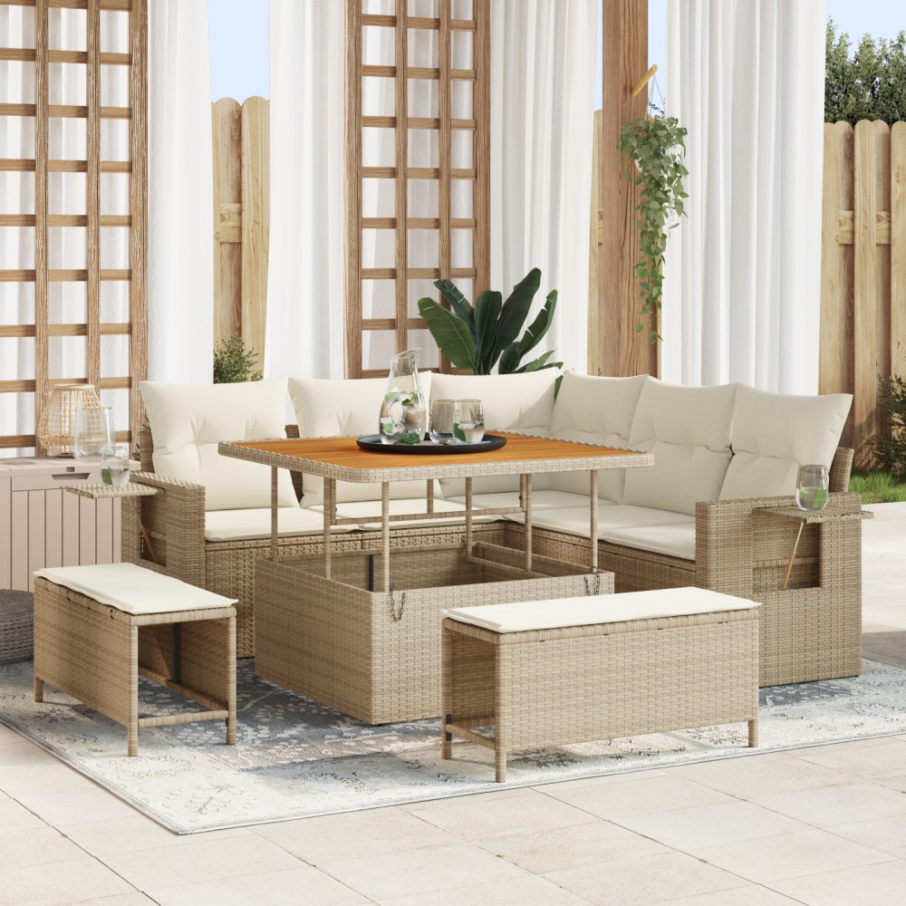 vidaXL Set de canapele pentru grădină cu pernă 8 pcs bej și crem