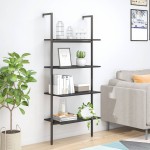 vidaXL Raft sprijinit, cu 4 niveluri, negru, 64x35x152,5 cm vidaXL Raft sprijinit, cu 4 niveluri, negru, 64x35x152,5 cm