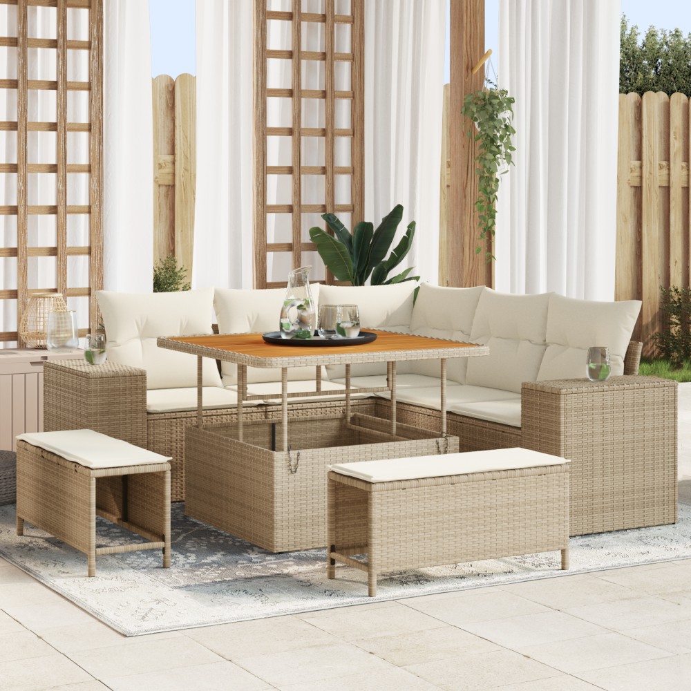 vidaXL Set de canapele pentru grădină cu pernă 8 pcs Bej și crem