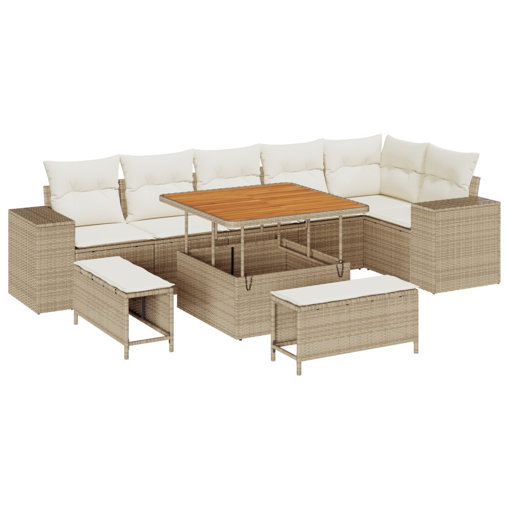 vidaXL Set de canapele pentru grădină cu pernă 9 pcs Bej și crem