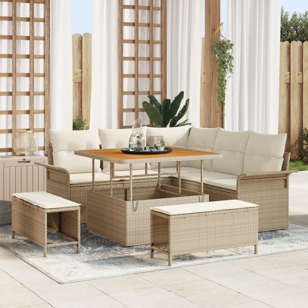 vidaXL Set de canapele pentru grădină cu pernă 8 pcs Bej și crem