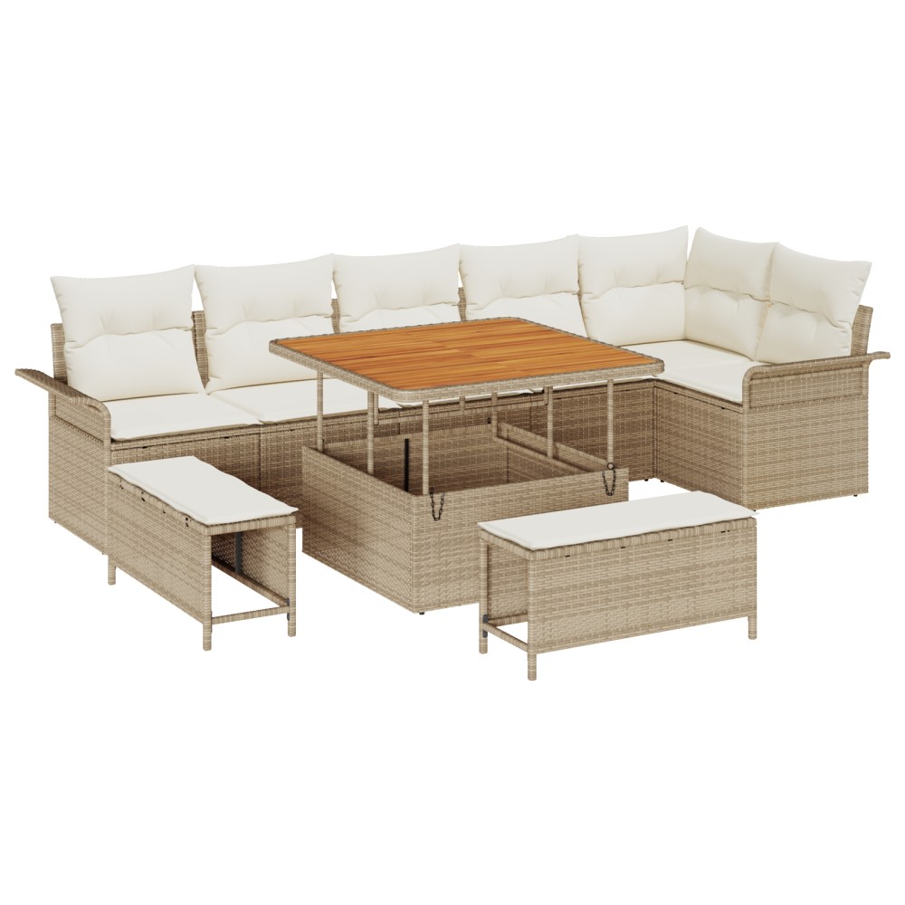 vidaXL Set de canapele pentru grădină cu pernă 9 pcs Bej și crem