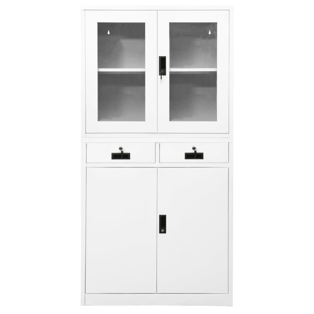 vidaXL Dulap de birou, alb, 90x40x180 cm, oțel/sticlă securizată