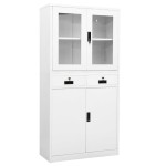 vidaXL Dulap de birou, alb, 90x40x180 cm, oțel/sticlă securizată