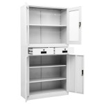 vidaXL Dulap de birou, alb, 90x40x180 cm, oțel/sticlă securizată