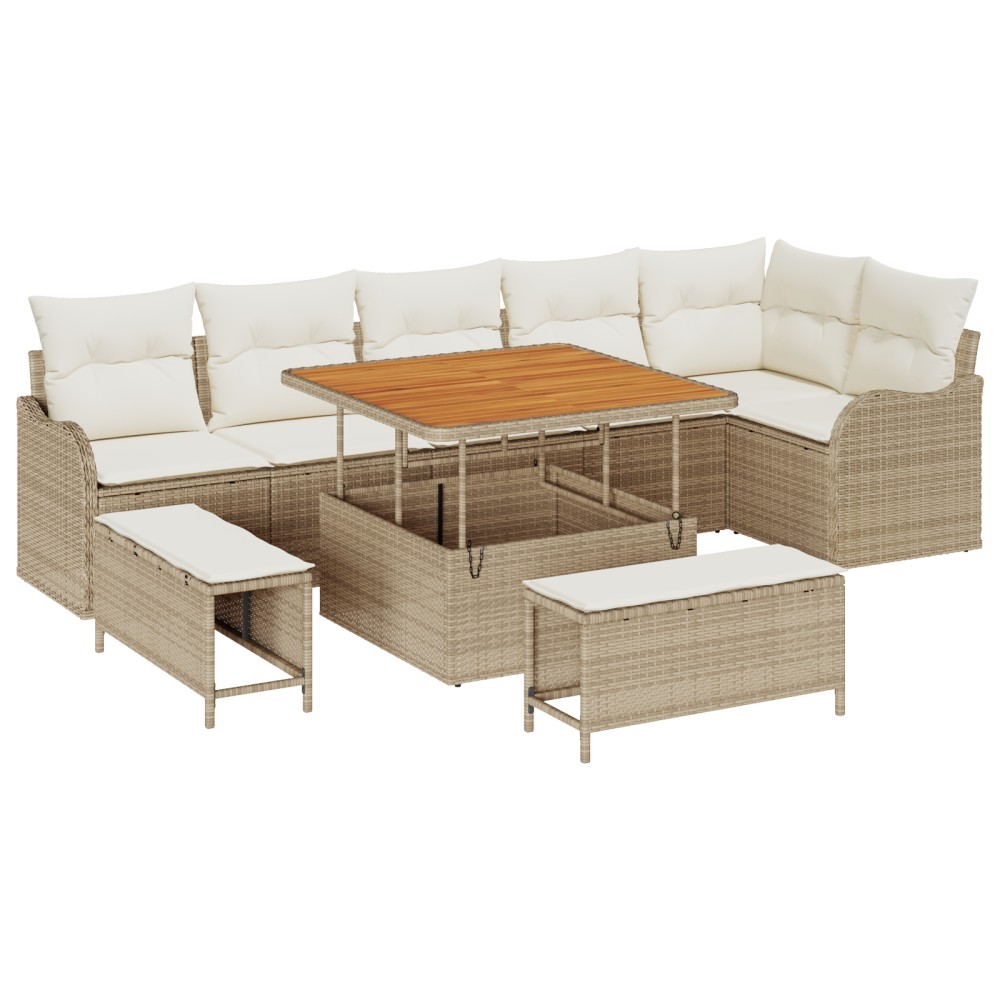 vidaXL Set de canapele pentru grădină cu pernă 9 pcs Bej și crem