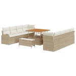 Set canapea de grădină vidaXL cu 11 piese și perne bej din ratan sintetic și acacia Set canapea de grădină vidaXL cu 11 piese și perne bej din ratan sintetic și acacia