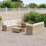 Set canapea de grădină vidaXL cu 11 piese și perne bej din ratan sintetic și acacia Set canapea de grădină vidaXL cu 11 piese și perne bej din ratan sintetic și acacia