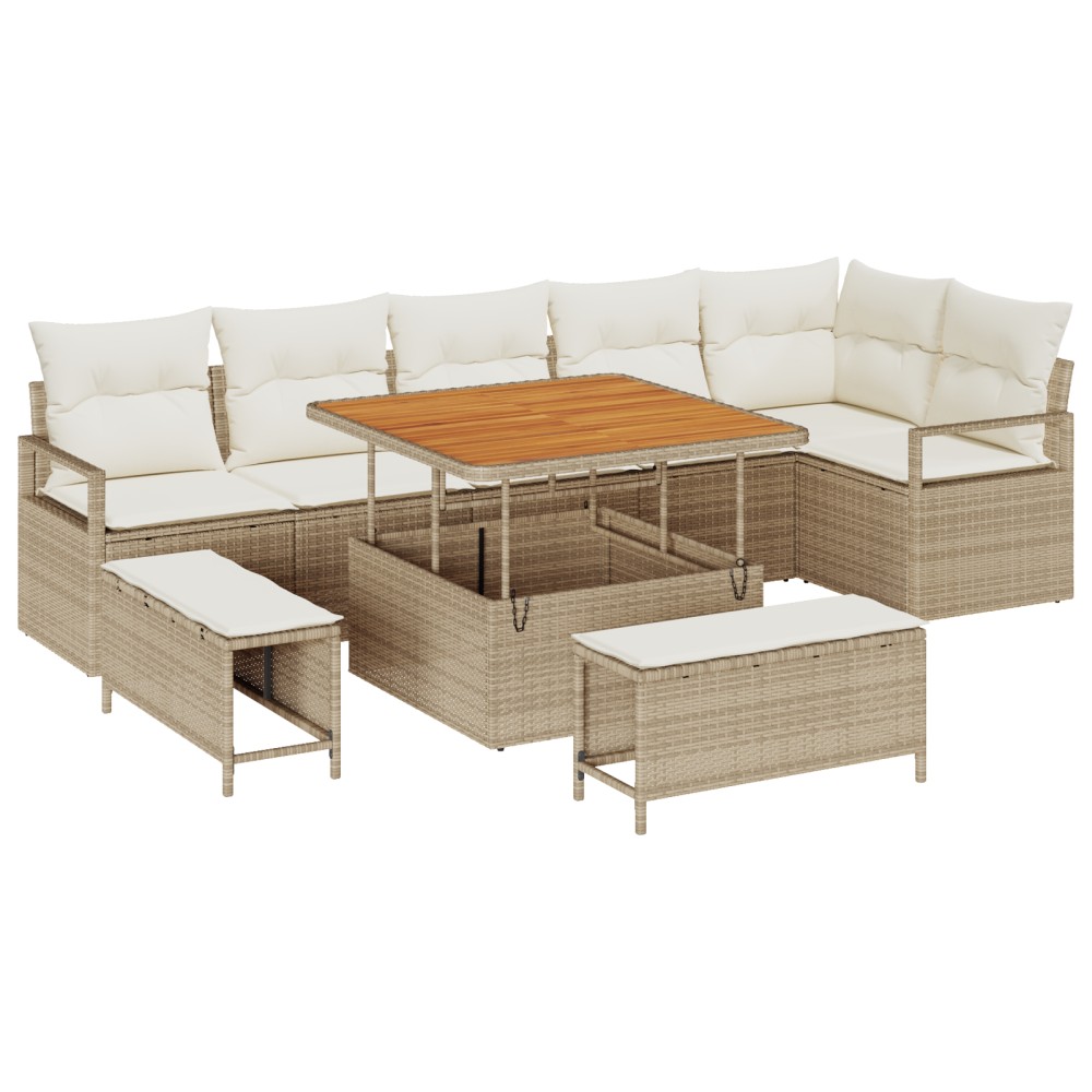 vidaXL Set de canapele pentru grădină cu pernă 9 pcs Bej și crem