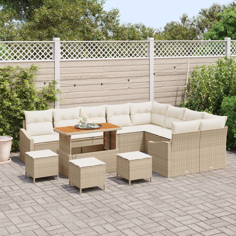 vidaXL Set de canapele pentru grădină cu pernă 12 pcs Bej și crem