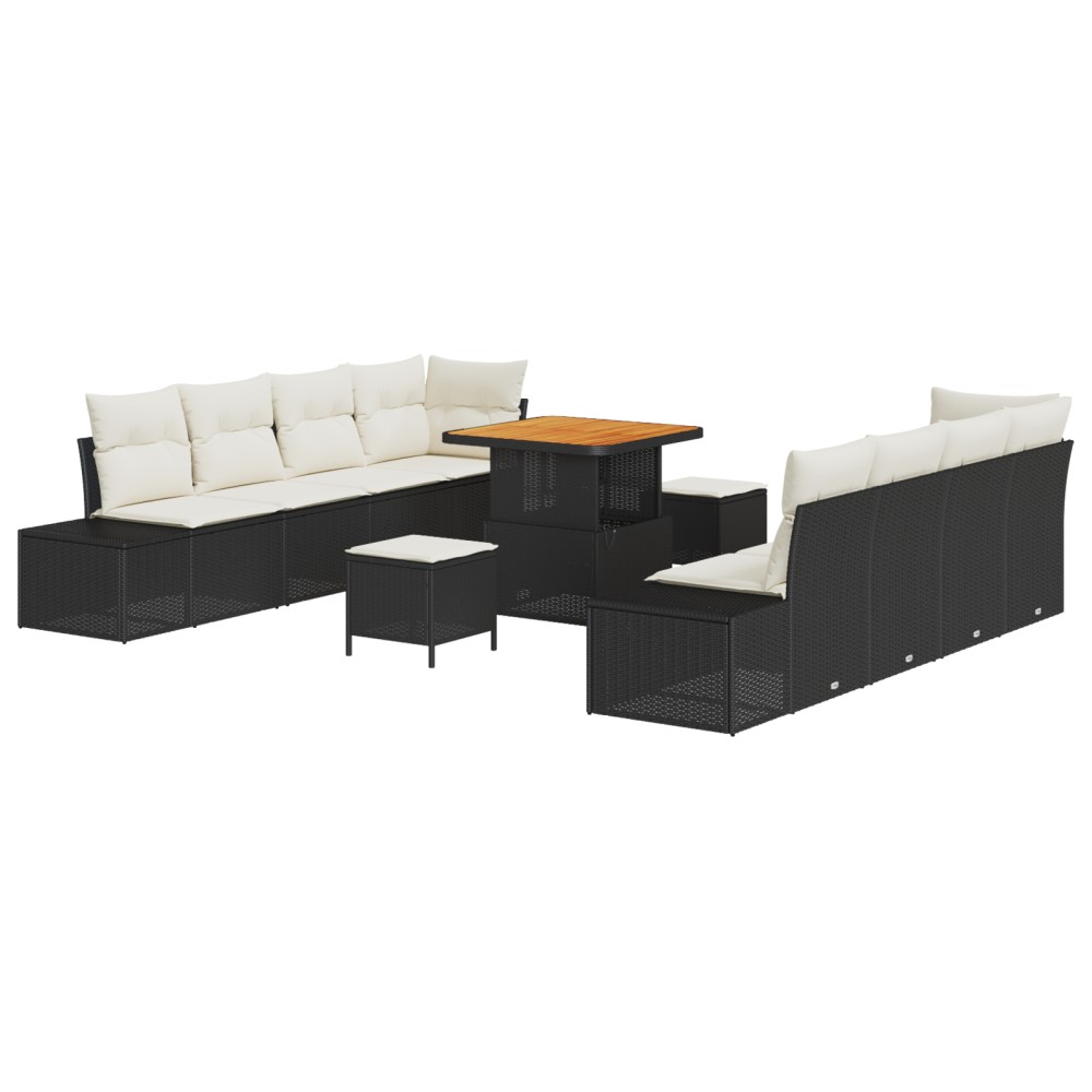 vidaXL Set de canapele pentru grădină cu pernă 11 pcs Negru și Crem