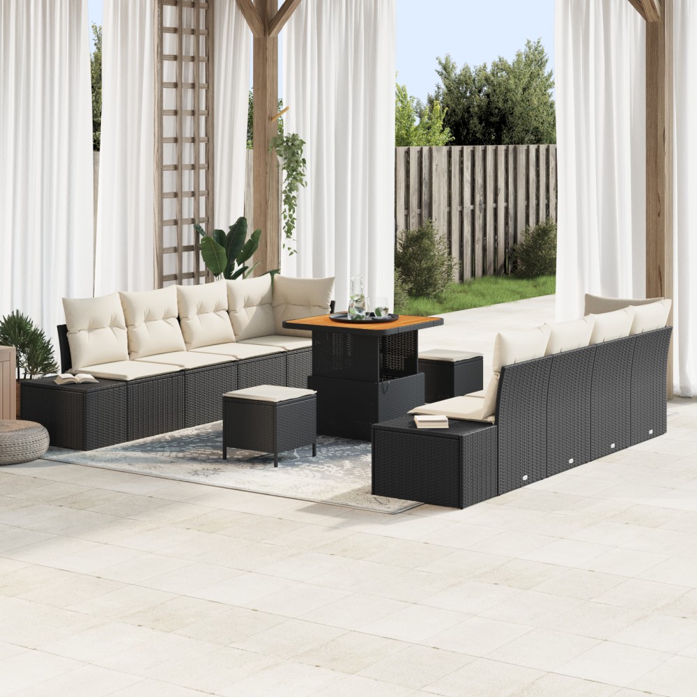 vidaXL Set de canapele pentru grădină cu pernă 11 pcs Negru și Crem