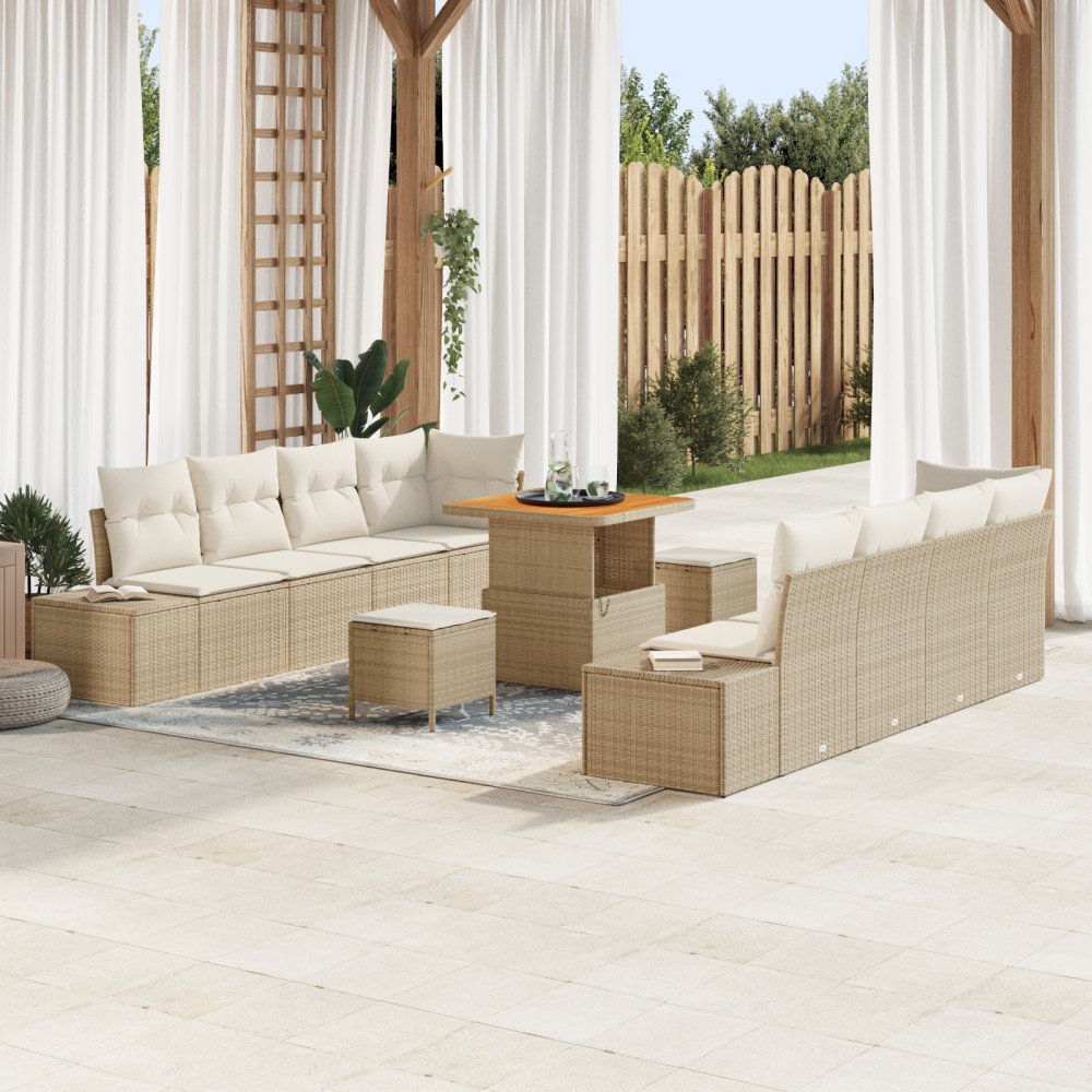 vidaXL Set de canapele pentru grădină cu pernă 11 pcs Bej și crem