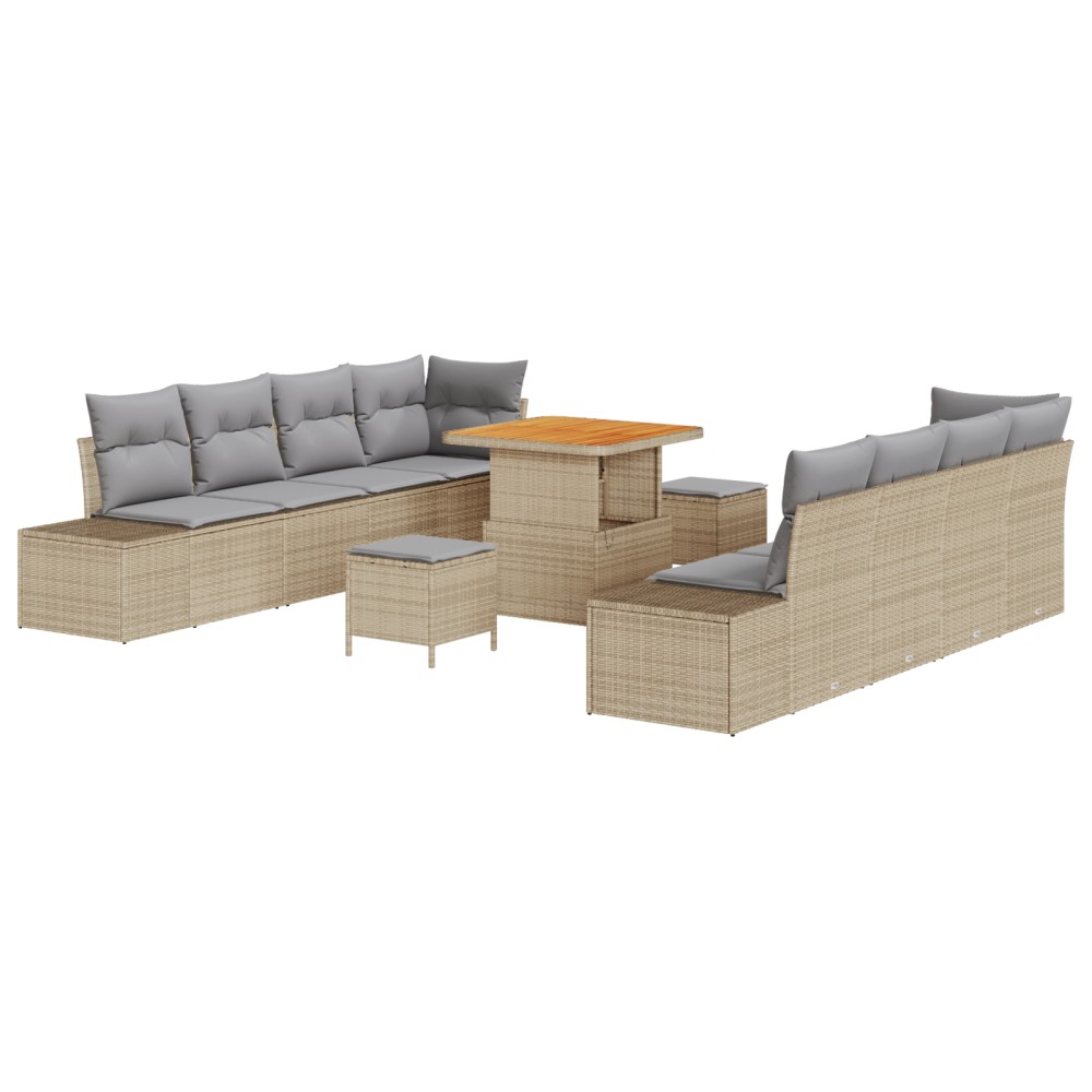 Set canapea de grădină vidaXL cu 11 piese cu perne Bej Ratan Poli Acacia