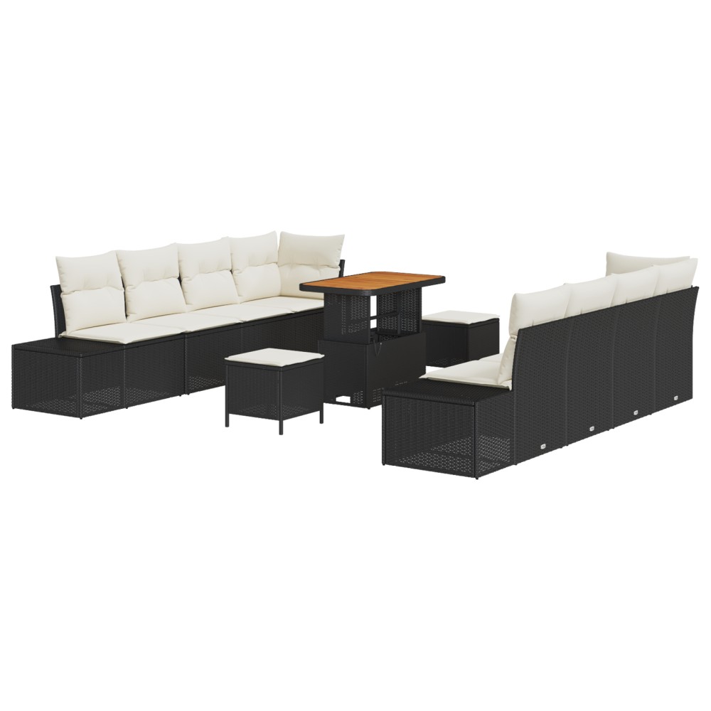 vidaXL Set de canapele pentru grădină cu pernă 11 pcs Negru și Crem