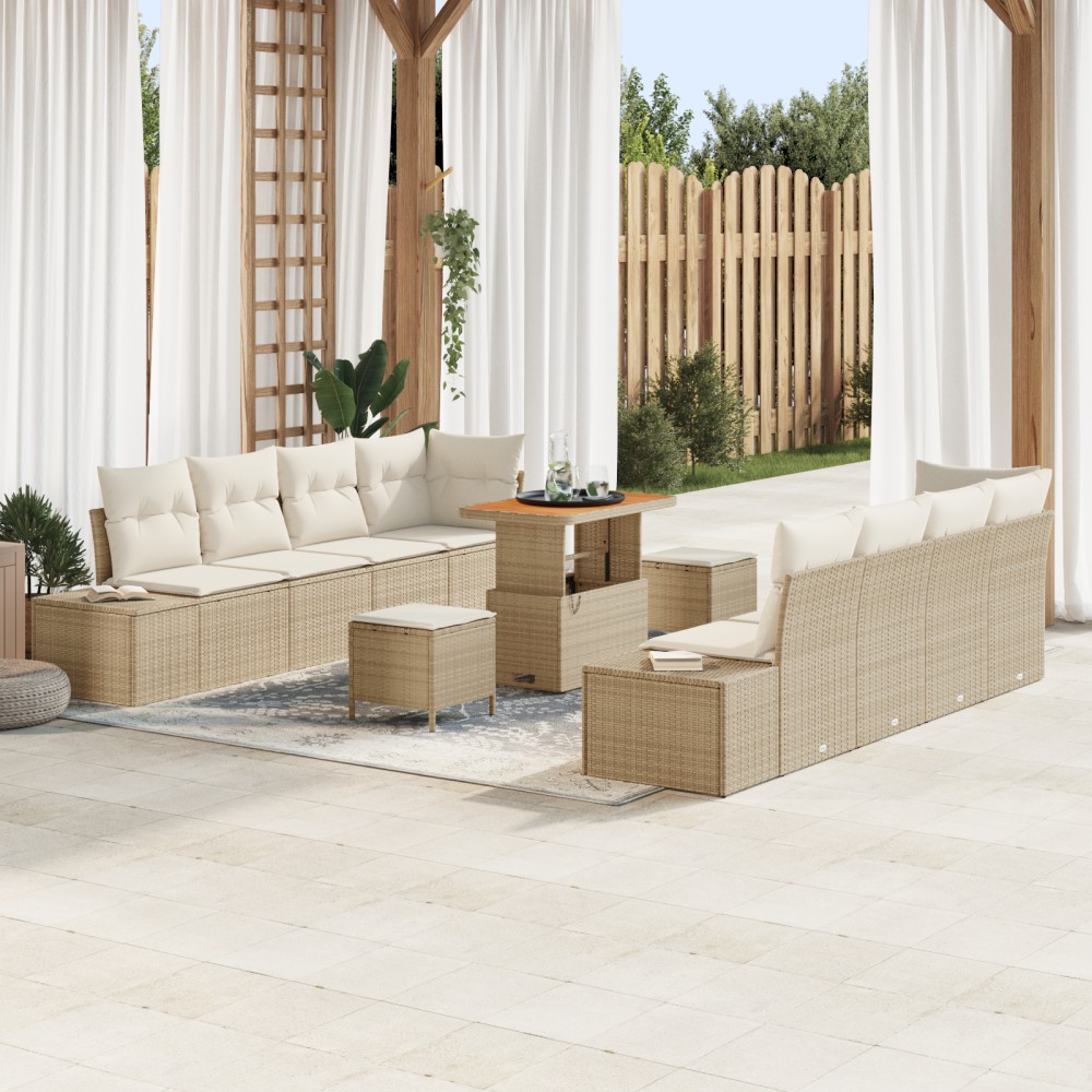 vidaXL Set de canapele pentru grădină cu pernă 11 pcs Bej și crem