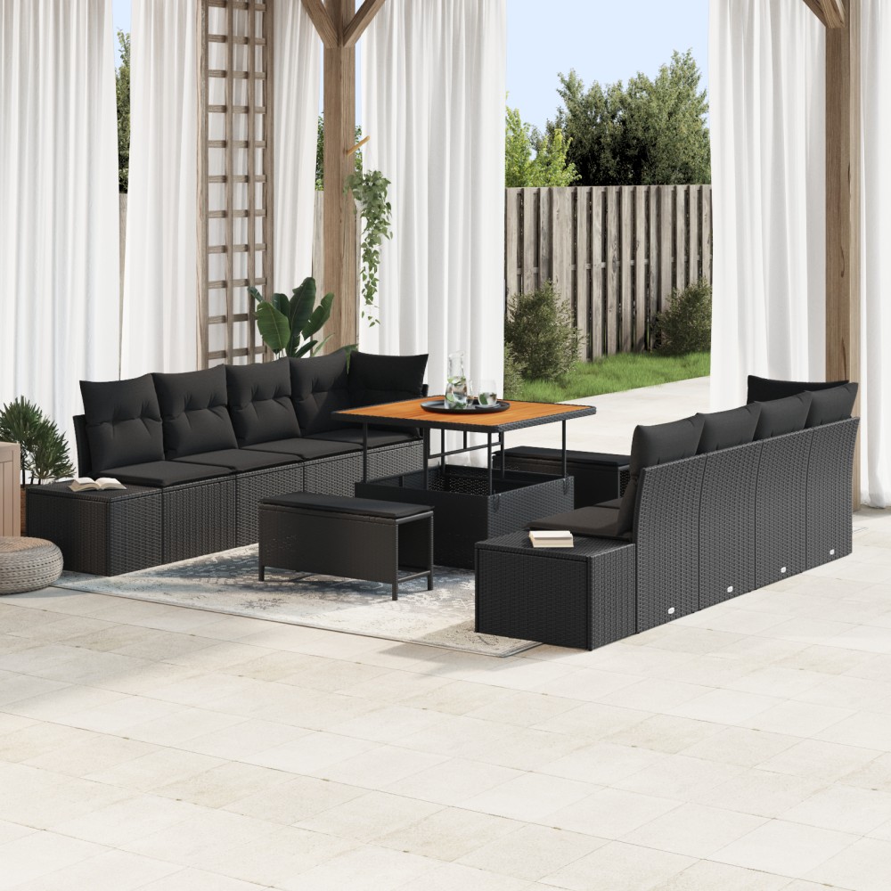 vidaXL Set de canapele pentru grădină 11 pcs Negru 100 x 100 x 71 cm