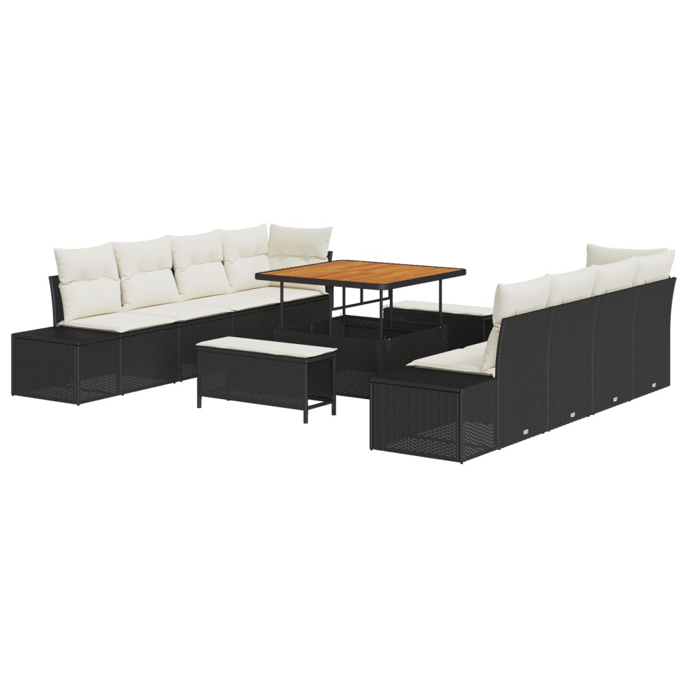 vidaXL Set de canapele pentru grădină cu pernă 11 pcs Negru și Crem