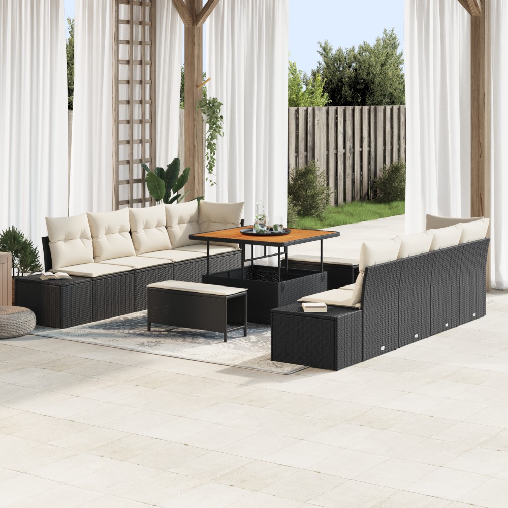 vidaXL Set de canapele pentru grădină cu pernă 11 pcs Negru și Crem
