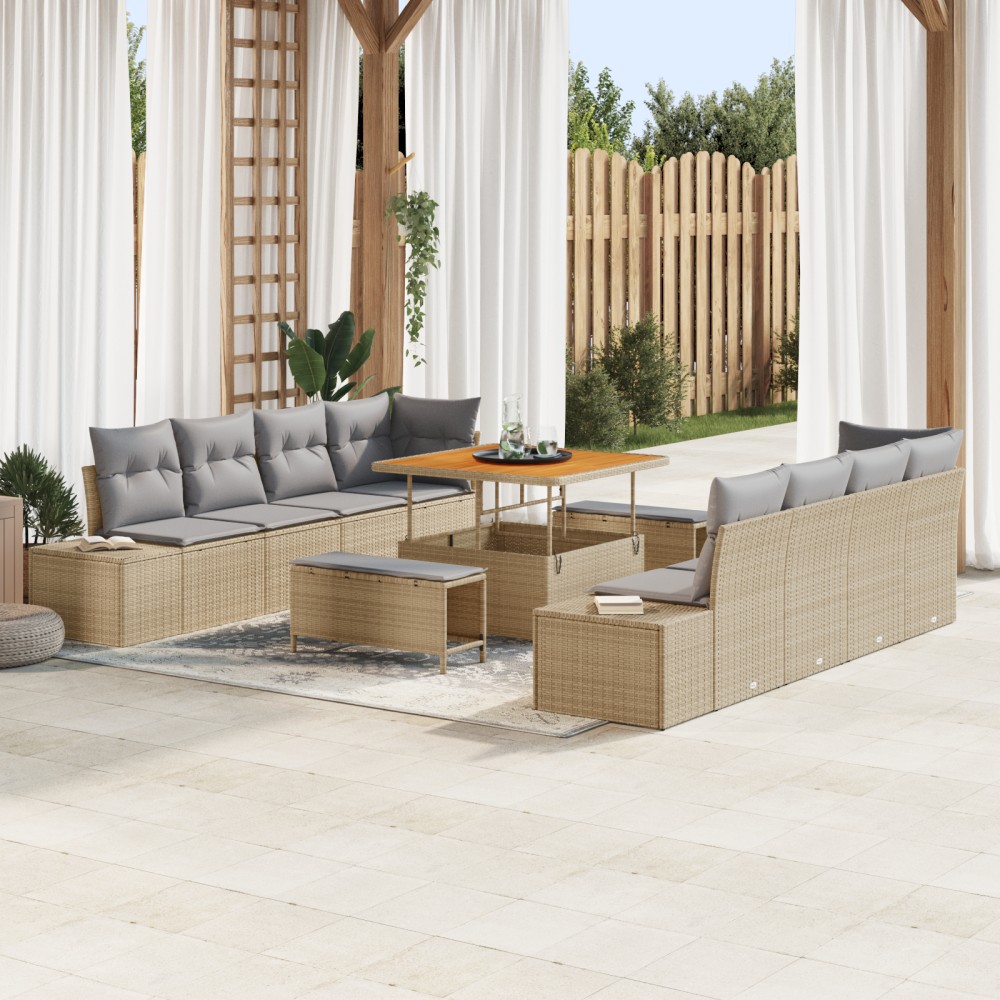 vidaXL Set de canapele pentru grădină 11 pcs Beige și gri deschis