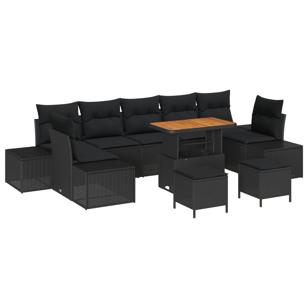 vidaXL Set de canapele pentru grădină 10 pcs Negru 90 x 55 x 71 cm