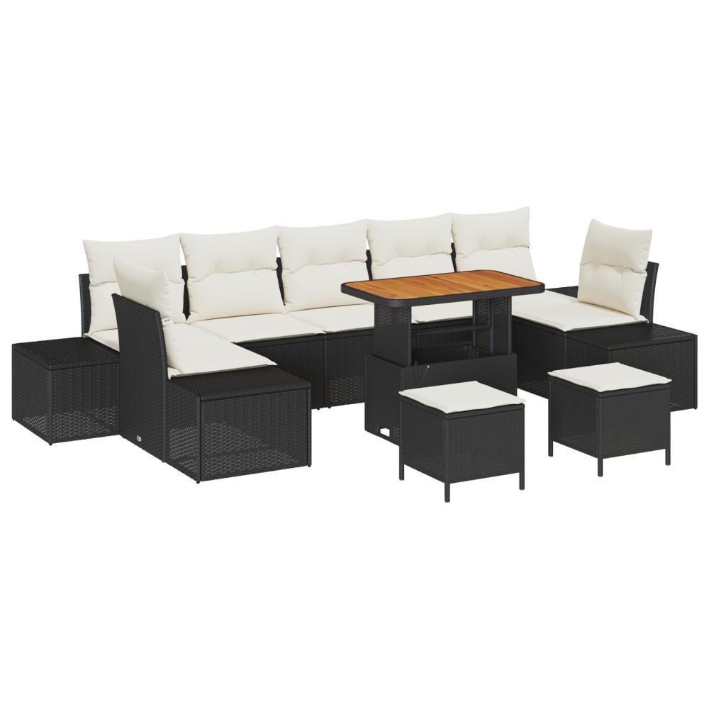 vidaXL Set de canapele pentru grădină cu pernă 10 pcs Negru și Crem