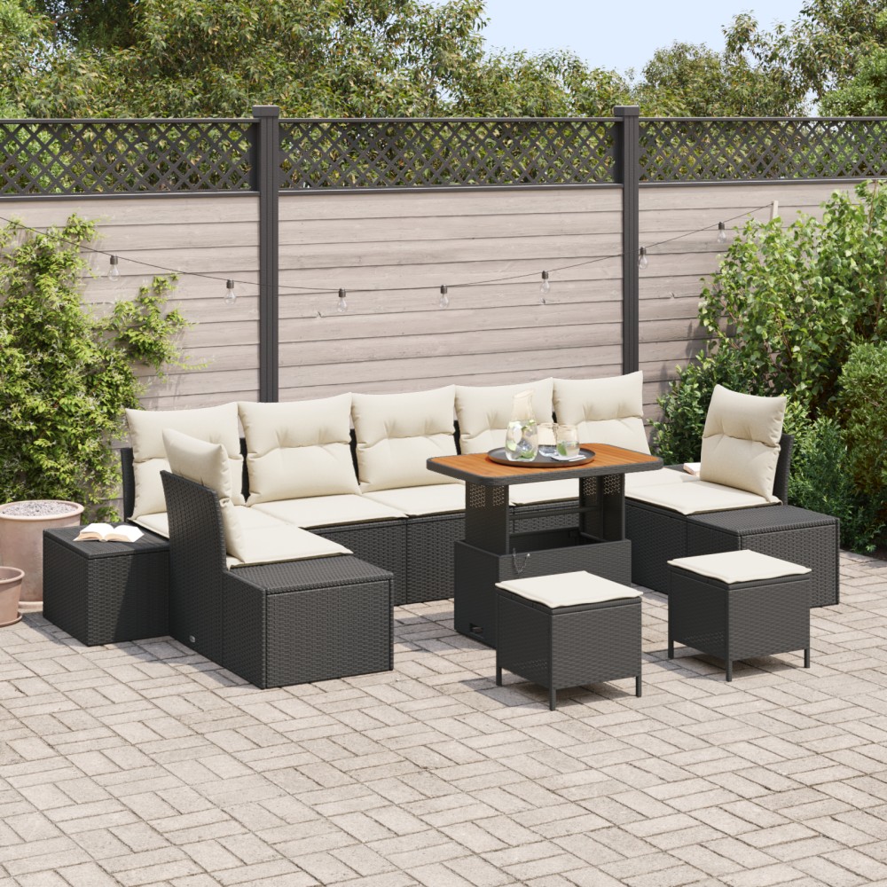 vidaXL Set de canapele pentru grădină cu pernă 10 pcs Negru și Crem