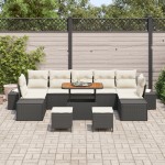 vidaXL Set de canapele pentru grădină cu pernă 10 pcs Negru și Crem