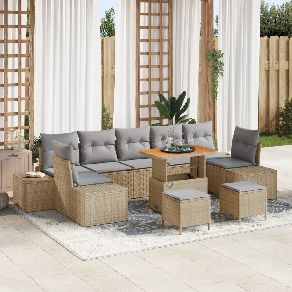 vidaXL Set de canapele pentru grădină 10 pcs Beige și gri deschis