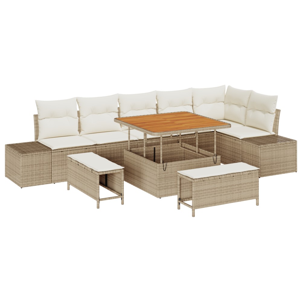 vidaXL Set de canapele pentru grădină cu pernă 9 pcs Bej și crem