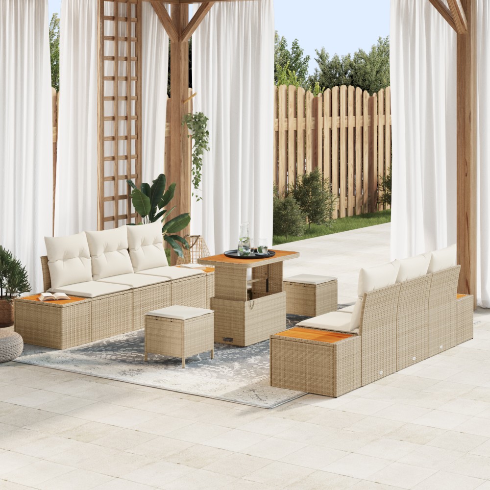 vidaXL Set de canapele pentru grădină cu pernă 9 pcs Bej și crem