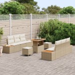 vidaXL Set de canapele pentru grădină cu pernă 9 pcs Bej și crem