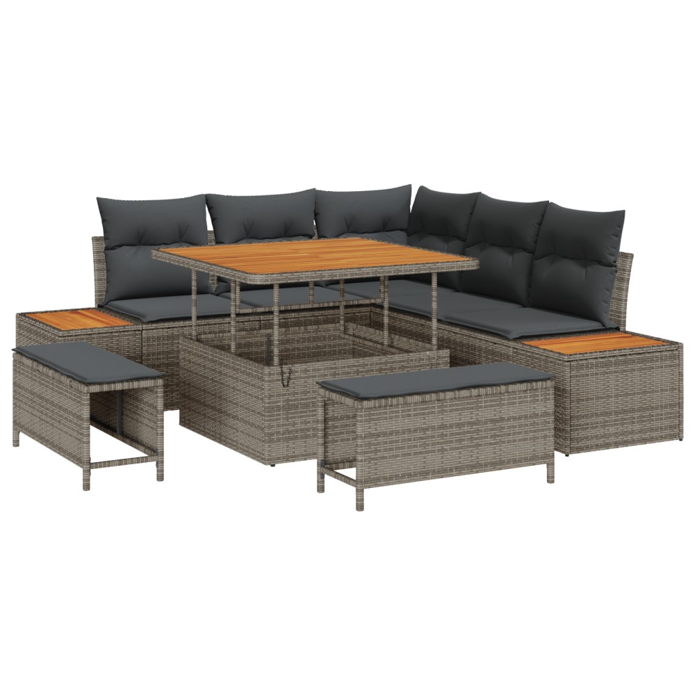 vidaXL Set de canapele pentru grădină cu pernă 8 pcs Gri Rattan poli