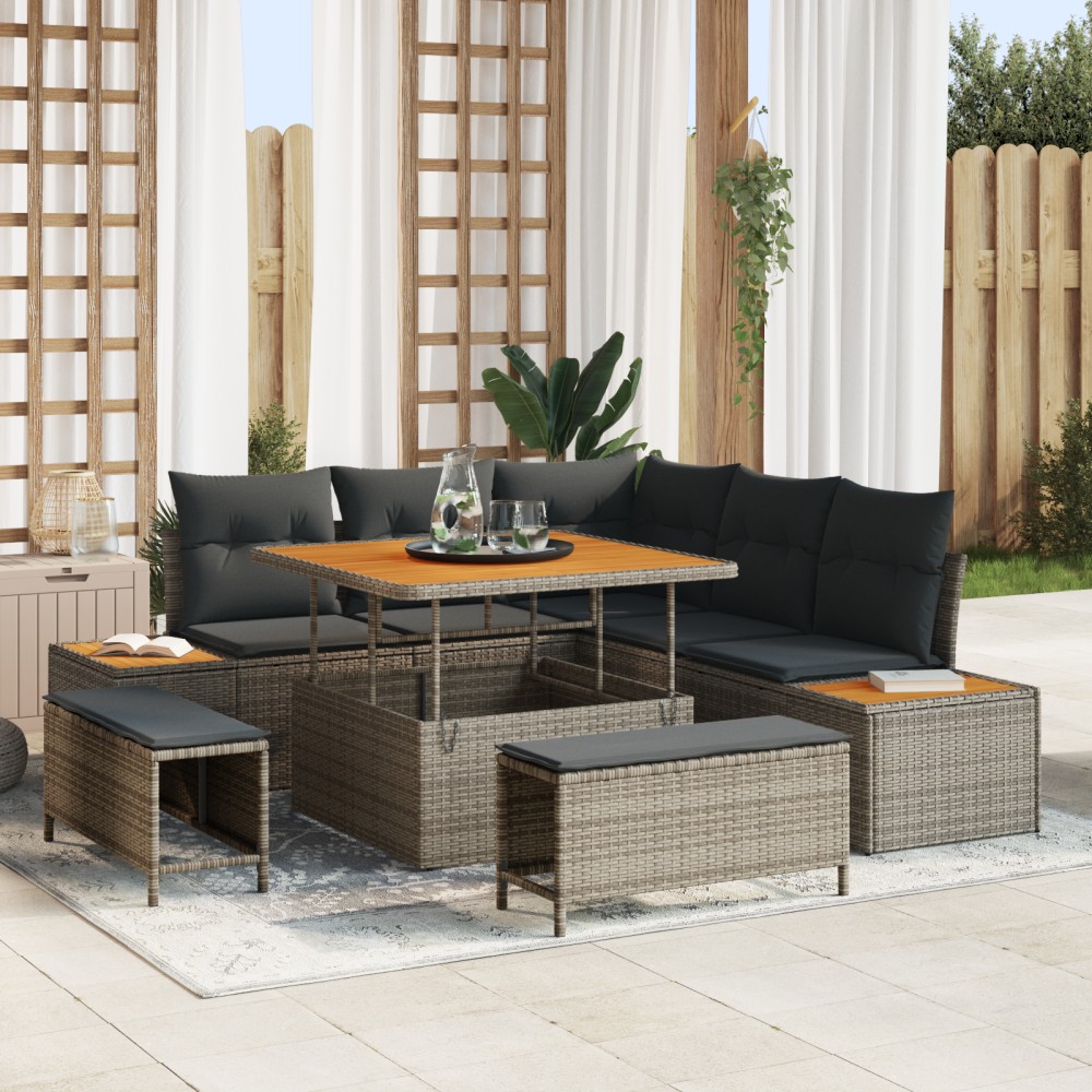 vidaXL Set de canapele pentru grădină cu pernă 8 pcs Gri Rattan poli