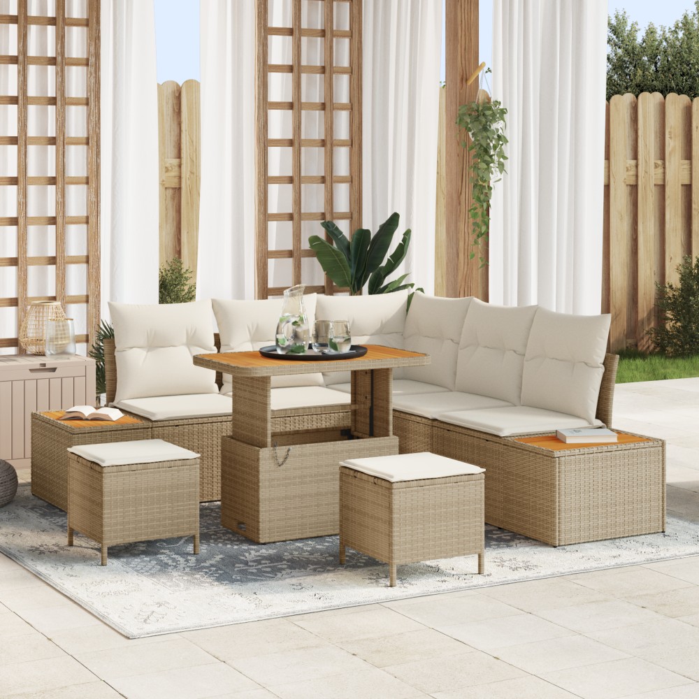 vidaXL Set de canapele pentru grădină cu pernă 8 pcs Bej Rattan poli