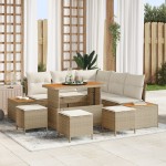 vidaXL Set de canapele pentru grădină cu pernă 9 pcs Bej Rattan poli