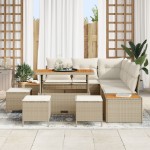 vidaXL Set de canapele pentru grădină cu pernă 9 pcs Bej Rattan poli