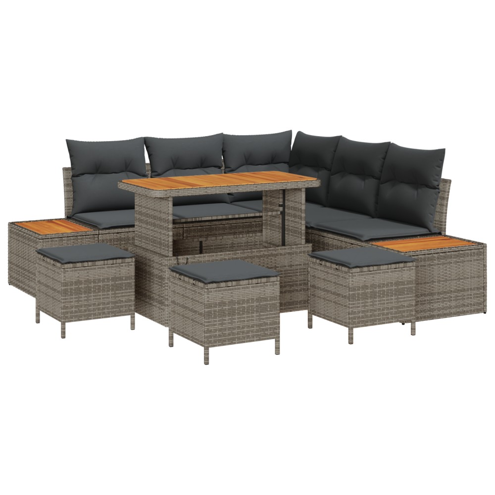 vidaXL Set de canapele pentru grădină cu pernă 9 pcs Gri Rattan poli