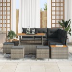 vidaXL Set de canapele pentru grădină cu pernă 9 pcs Gri Rattan poli