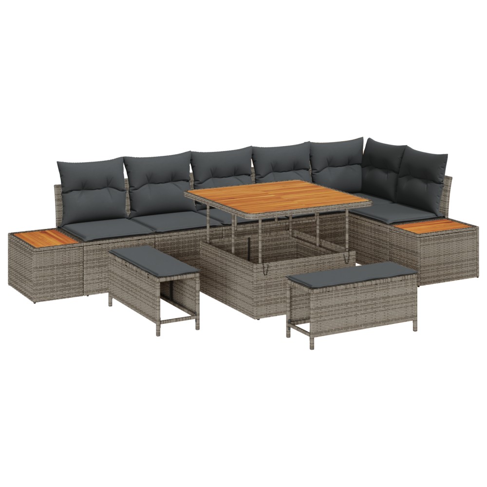 vidaXL Set de canapele pentru grădină cu pernă 9 pcs Gri Rattan poli