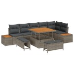 vidaXL Set de canapele pentru grădină cu pernă 9 pcs Gri Rattan poli