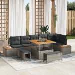 vidaXL Set de canapele pentru grădină cu pernă 9 pcs Gri Rattan poli