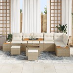 vidaXL Set de canapele pentru grădină cu pernă 9 pcs Bej Rattan poli
