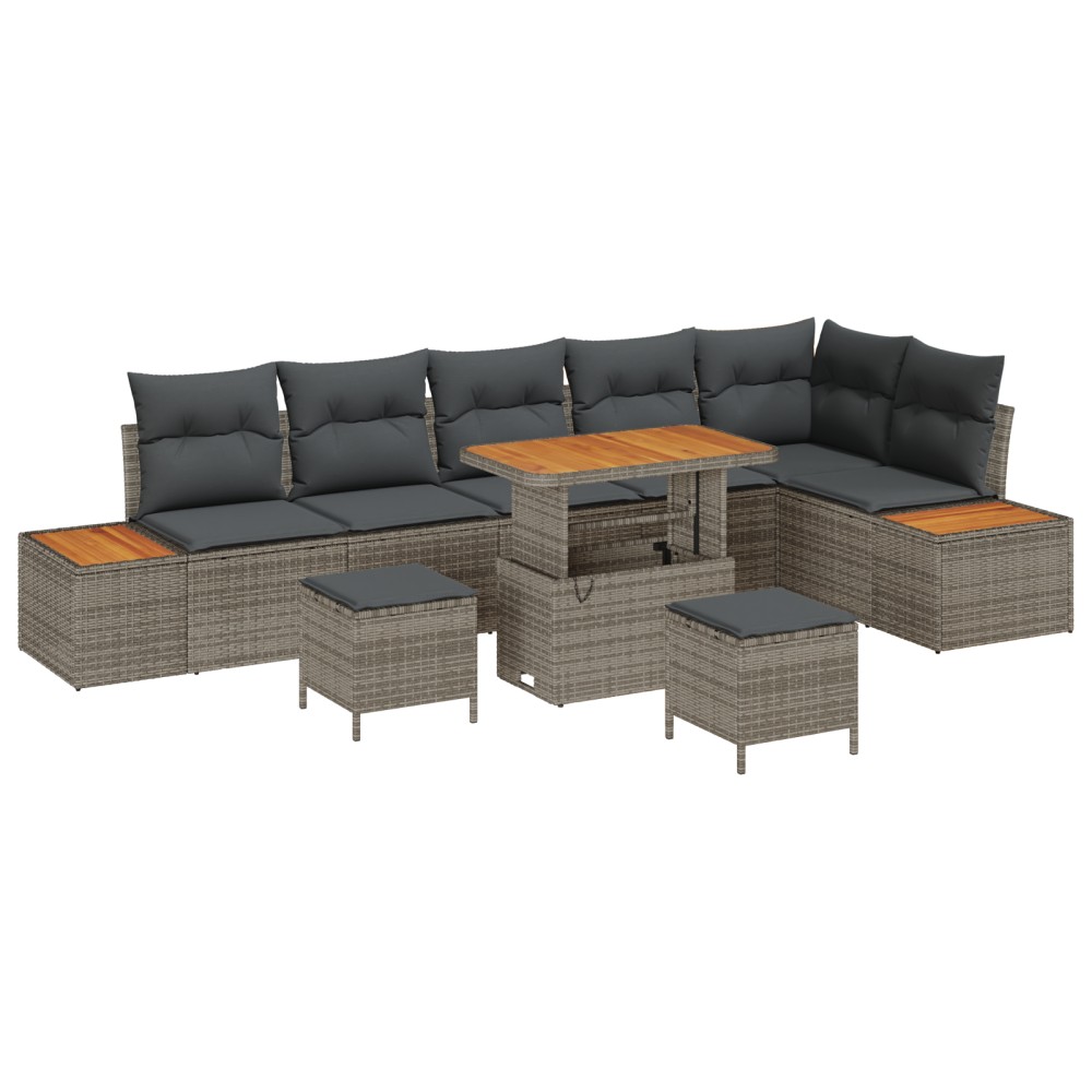 vidaXL Set de canapele pentru grădină cu pernă 9 pcs Gri Rattan poli