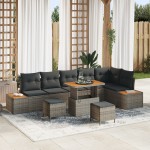 vidaXL Set de canapele pentru grădină cu pernă 9 pcs Gri Rattan poli