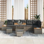 vidaXL Set de canapele pentru grădină cu pernă 9 pcs Gri Rattan poli